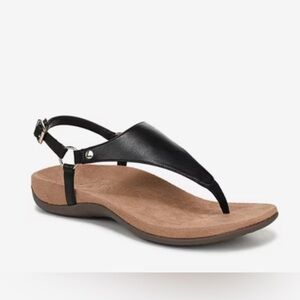 Vionic Kirra Sandal Leather Black Cushioned Arch Support Ergonomic Design